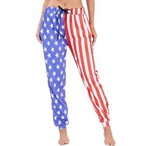 Red and White Track Pants with Elastic Waistband